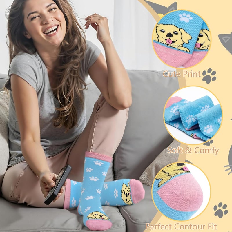 Socksfad Store 5-6 Pairs Women's Cute Cat Socks Gifts, Funny Novelty Animal Print Crew Cotton Socks Christmas Gifts for Women Girls - Image 5